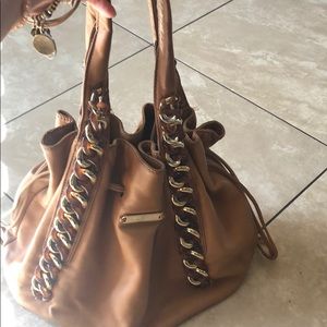 Michael Kors tan and gold leather bucket bag